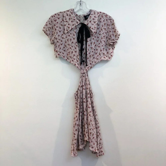 Valfie Floral Bohemian Collared Button Down Cutout Waist Mini Dress Small - Picture 10 of 10